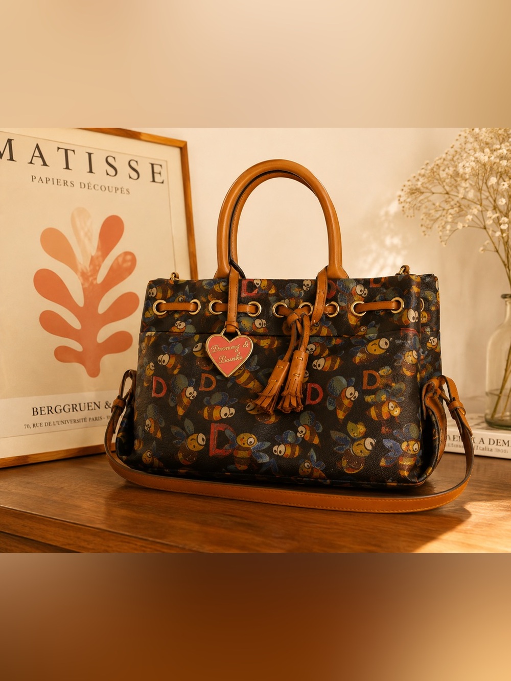 Dooney & Bourke Vintage Bumblebee Print Satchel Bag - Picture 2 of 4